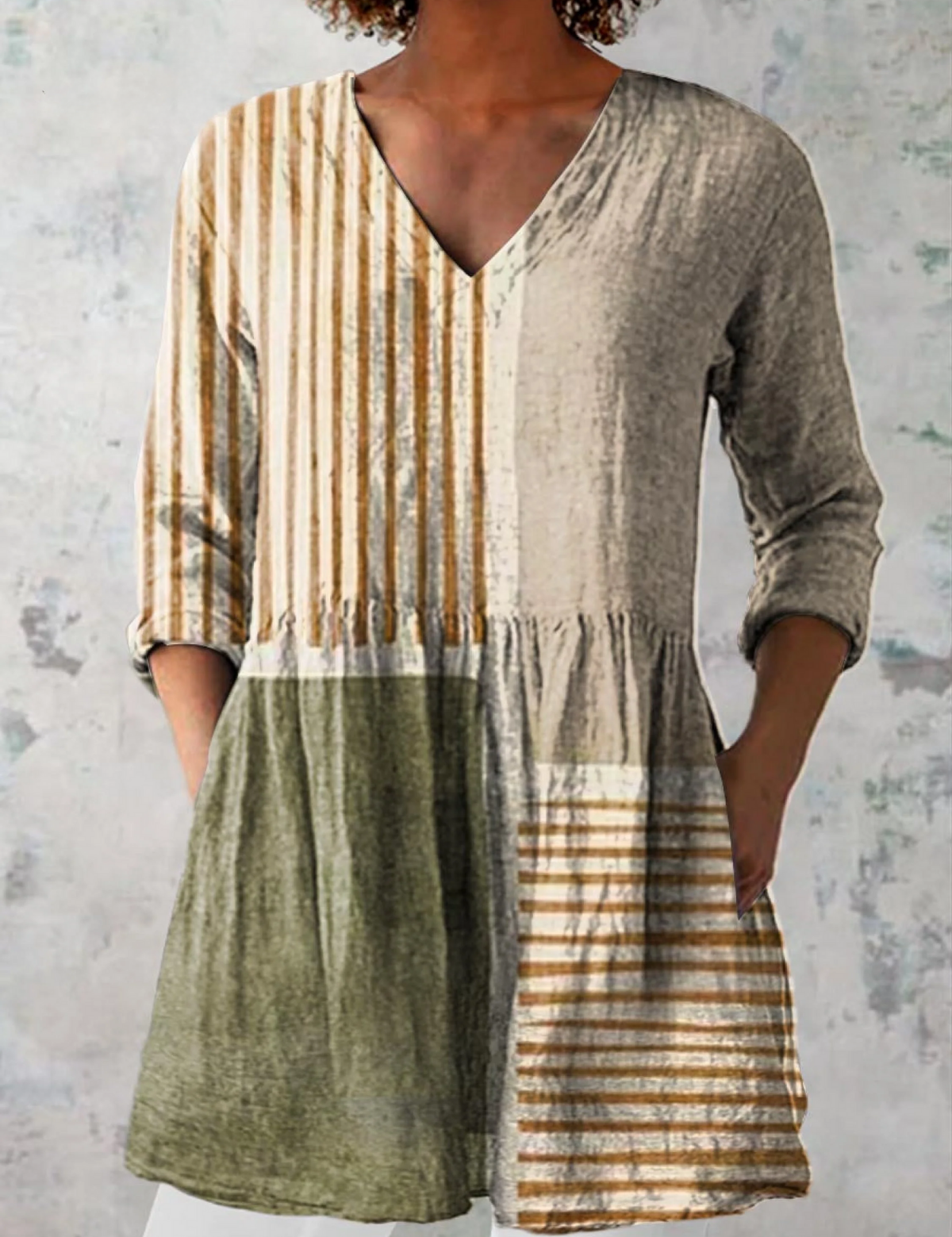 Camille Long Blouse With V-Neck, front view