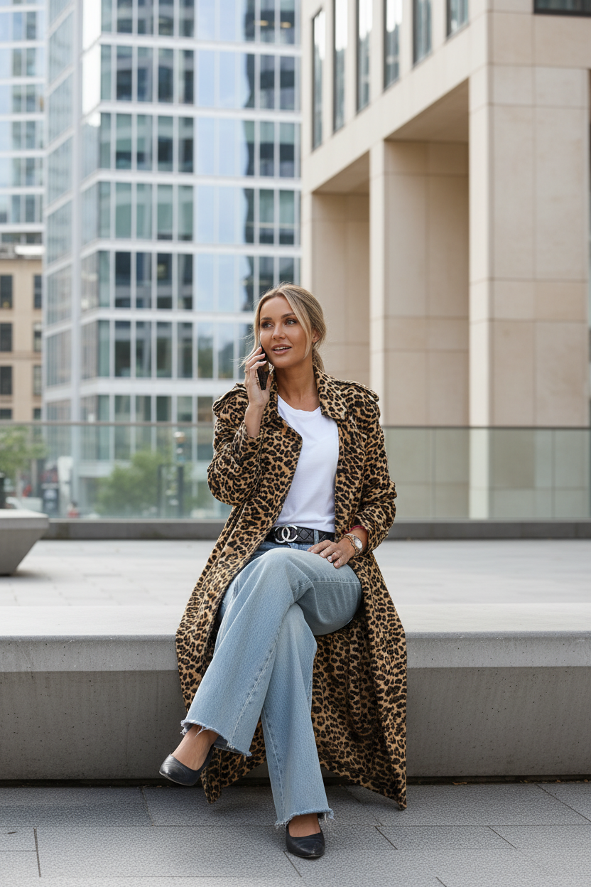 Midi Midi Leopard Coat, close-up