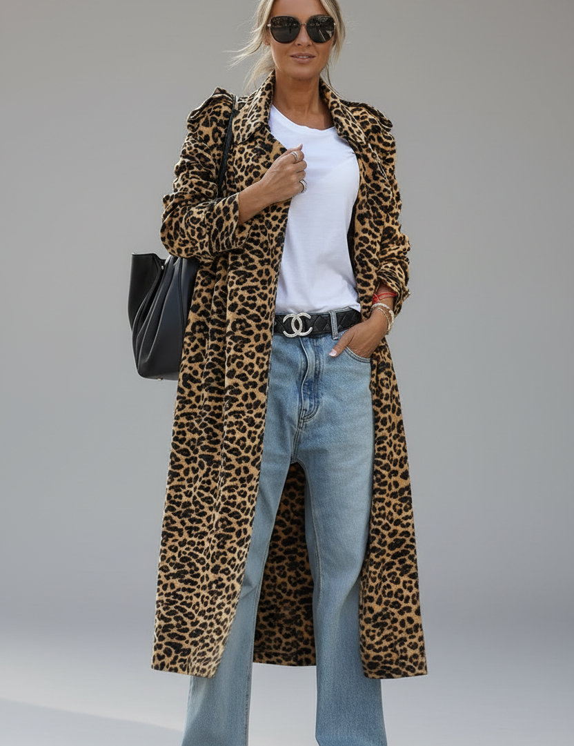 Midi Midi Leopard Coat, front view