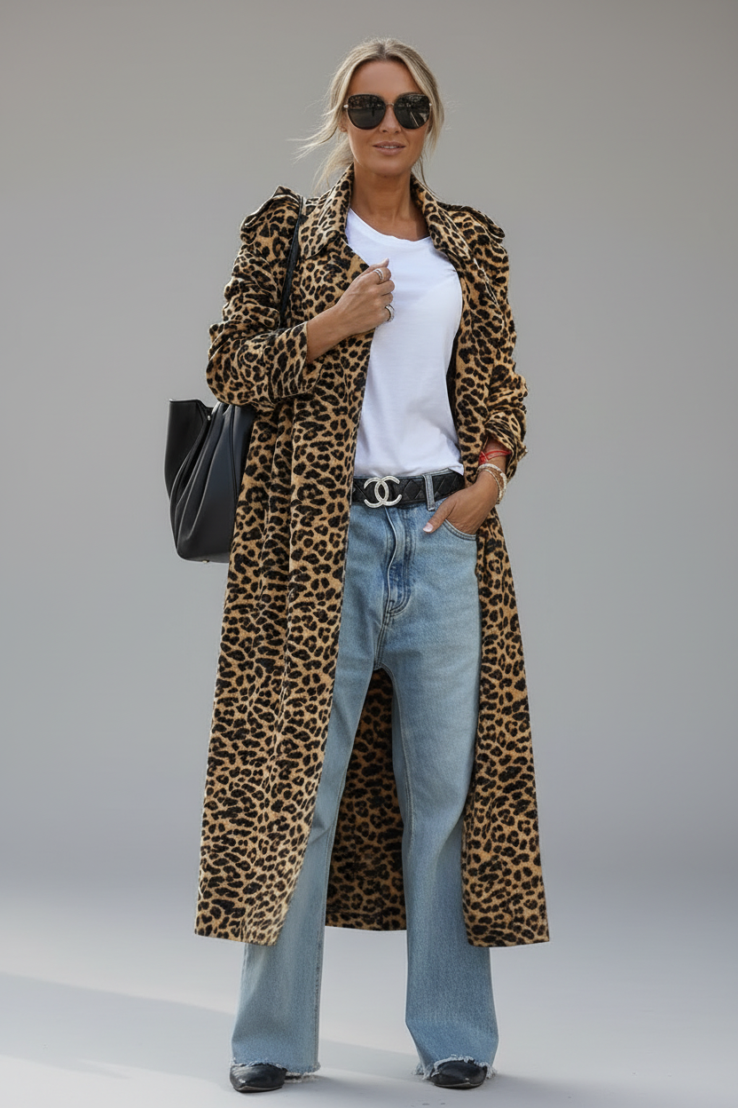 Midi Midi Leopard Coat, front view
