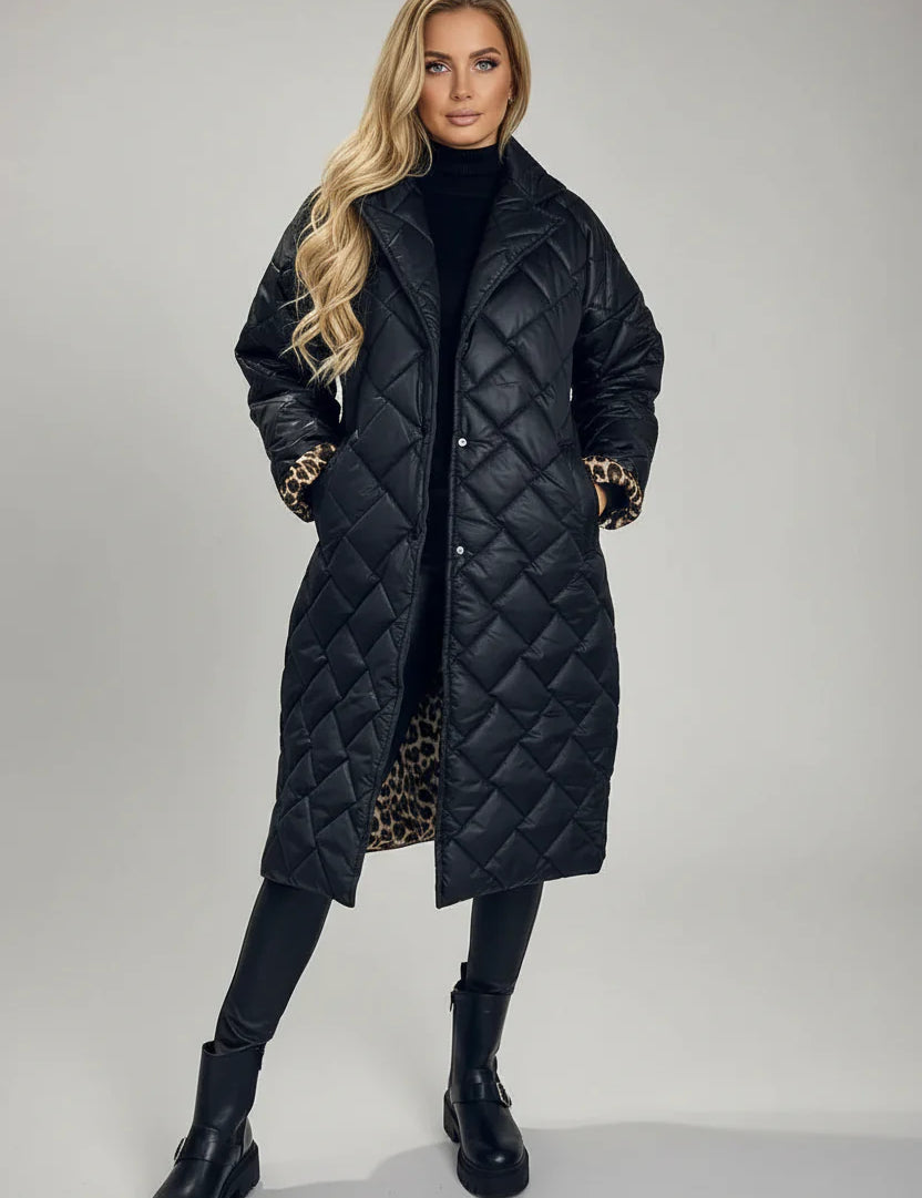 Premium Premium Padded Coat With Leopard-Print Lining, front view