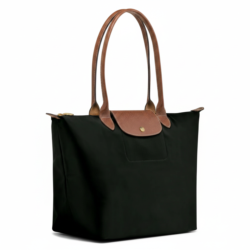 Large Large Packable Tote Bag, Black, side view