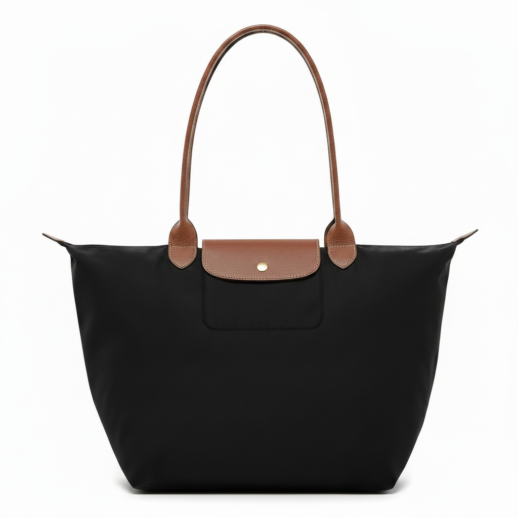 Large Large Packable Tote Bag, Black, front view