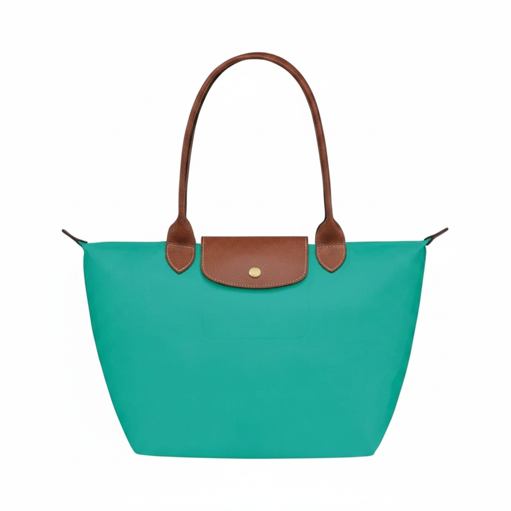 Large Large Packable Tote Bag, Turquoise, front view